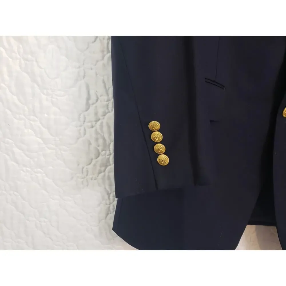 Lauren Ralph Lauren Blazer Meas 40R Navy Blue Wool Gold Buttons Business